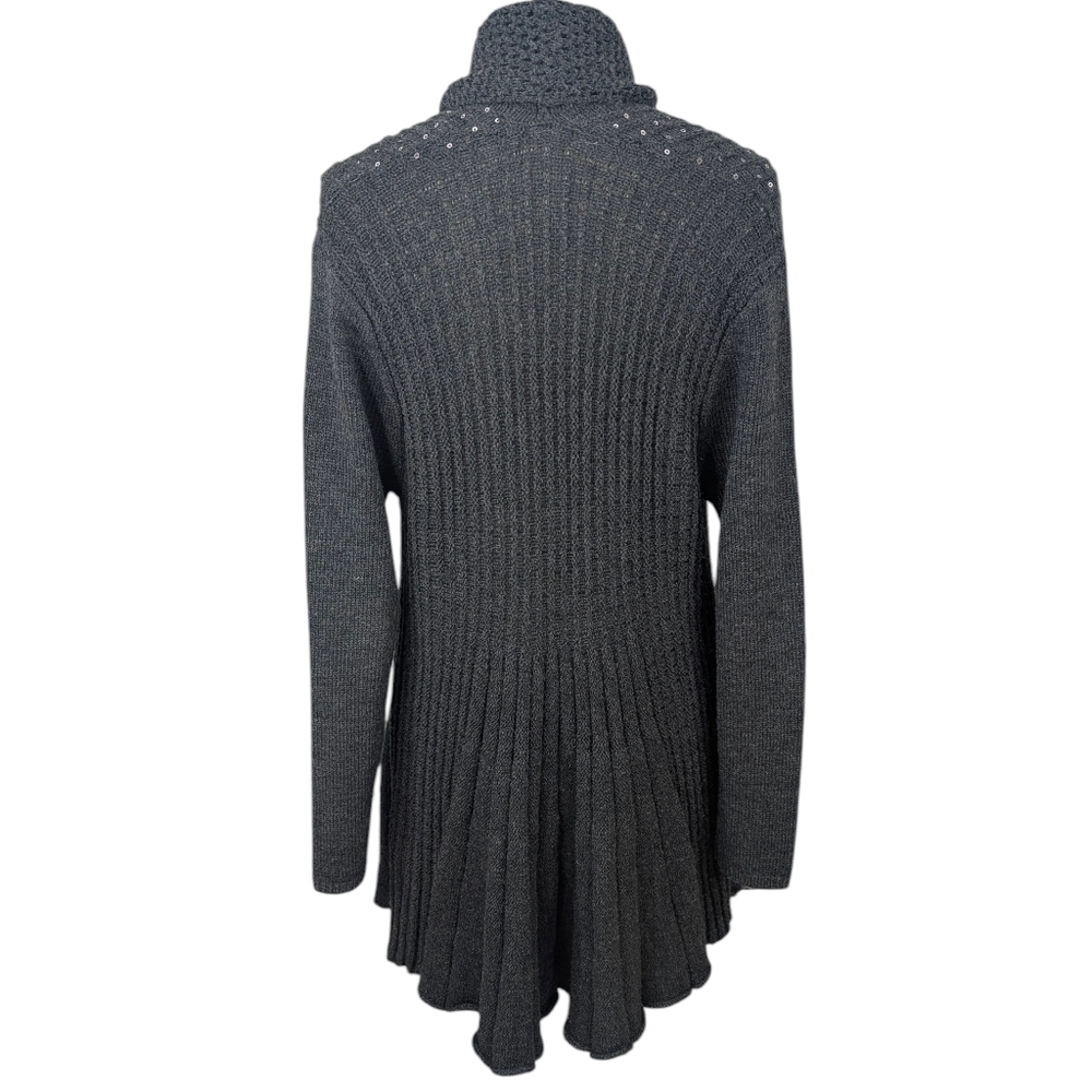 Soft Surroundings Suzette Dark Gray, Sequin, Open Cardigan W Flare Hem. PMed